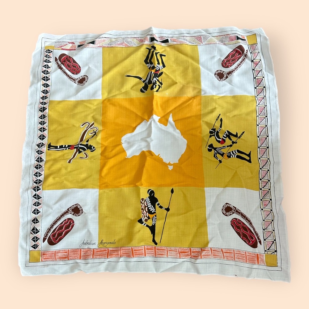Austrialian Aboriginal White Yellow Orange Large Fabric Scarf 34” x 34”